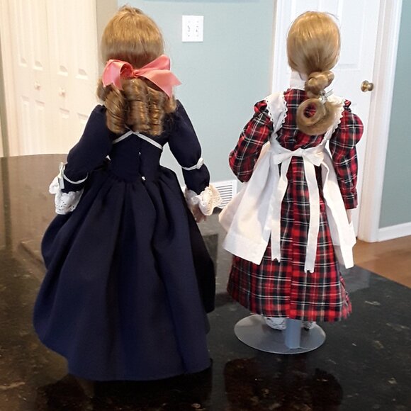 15" Vintage Bisque Dress-Up Sister Dolls with stands - Picture 9 of 13